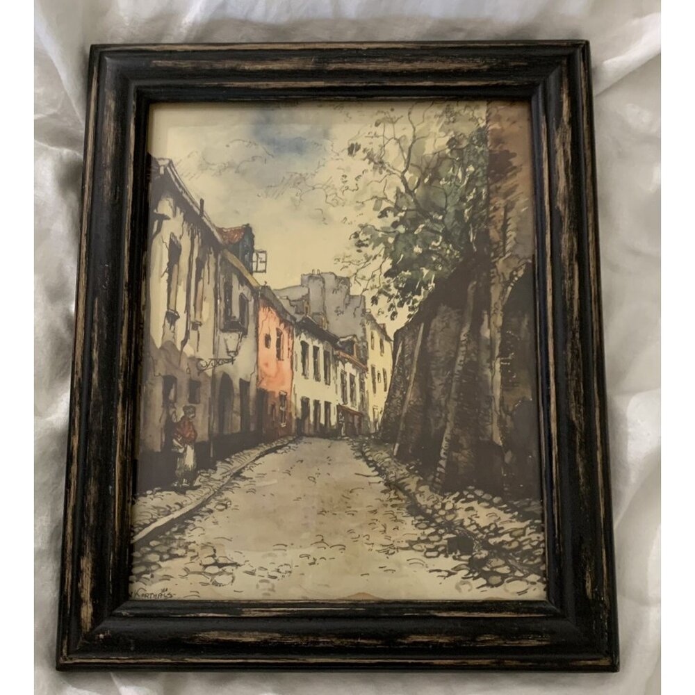 Jan Korthals Art of France 8x10 Lithograph Print PARIS Antiqued Wood Frame Set 2